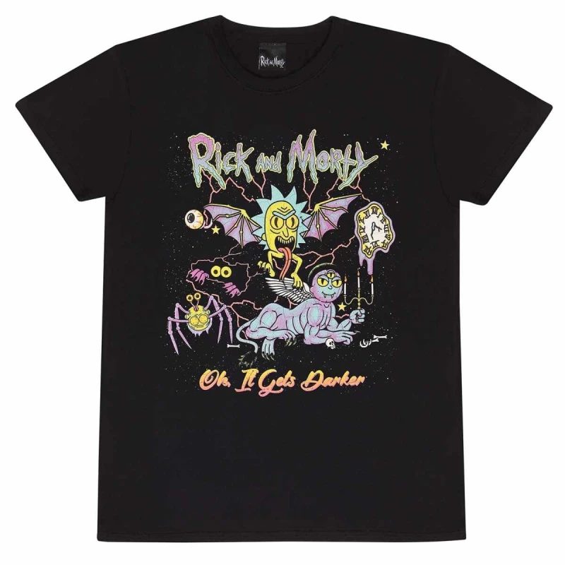 Image of Rick & Morty Mens Oh It Gets Darker T-Shirt in Black Size: XL Black Male XL