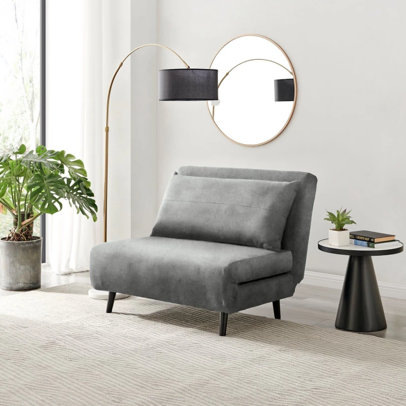 Image of FurnitureboxUK FurnitureboxUK Bobby Compact Futon Inspired Sofa Bed Upholstered In Soft Velvet in Grey Size: Small Grey Small Unisex 5056542697463