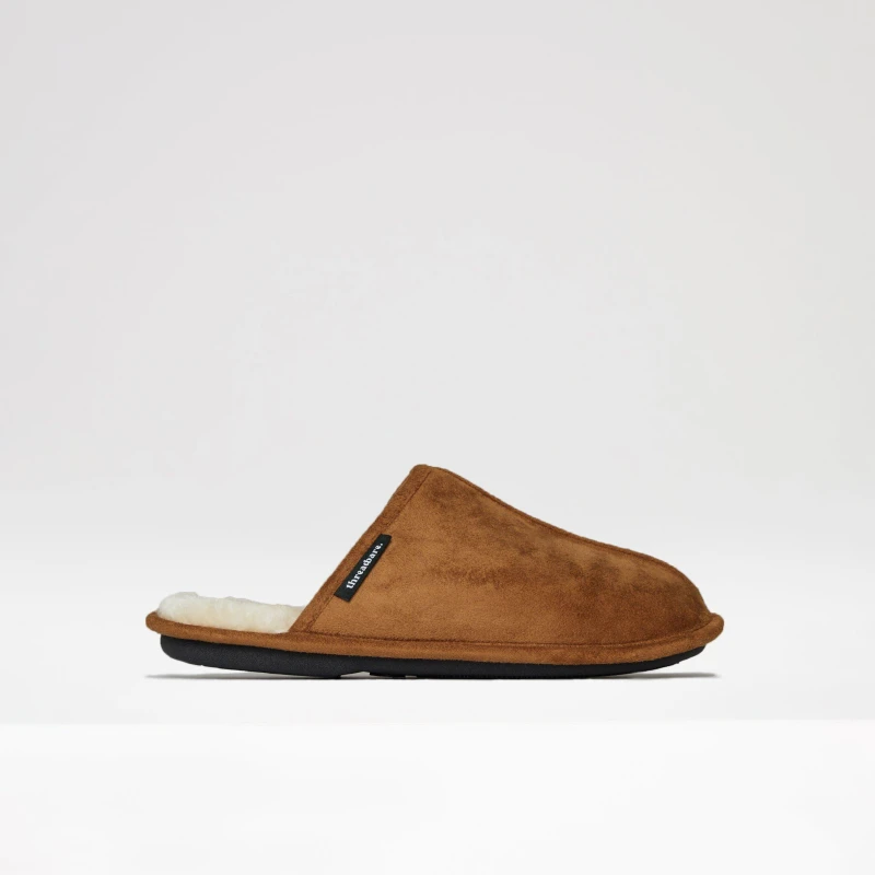 Image of Threadbare Faux Fur Lined Suedette Mule Slippers - Brown Brown UK 11-12