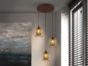 Image of Fox Modern Cluster 3 Light Pendant Chocholate Colour Mesh with Glass Shade