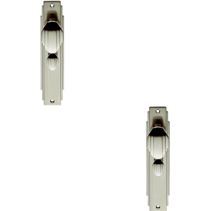 Image of Loops 2x PAIR Line Detailed Door Knob on Bathroom Backplate 205 x 45mm Satin Nickel Metallics