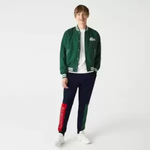 Image of Lacoste Mens Colour-block Cotton Fleece Blend Joggers Size 5 - L Navy Blue / Green / Red