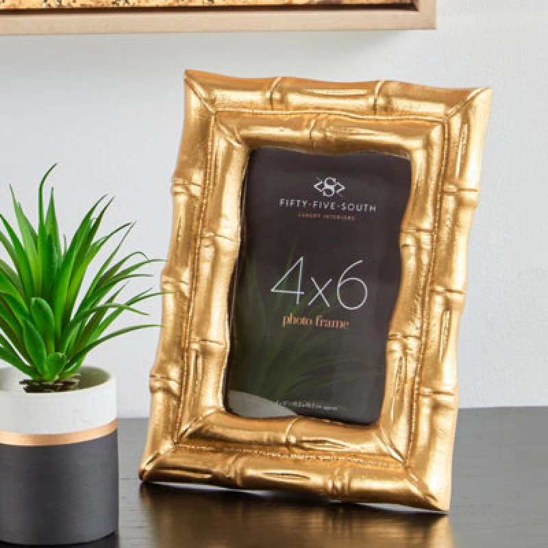 Image of Orsina Hiba Gold Finish Bamboo Effect Photo Frame 4X6In