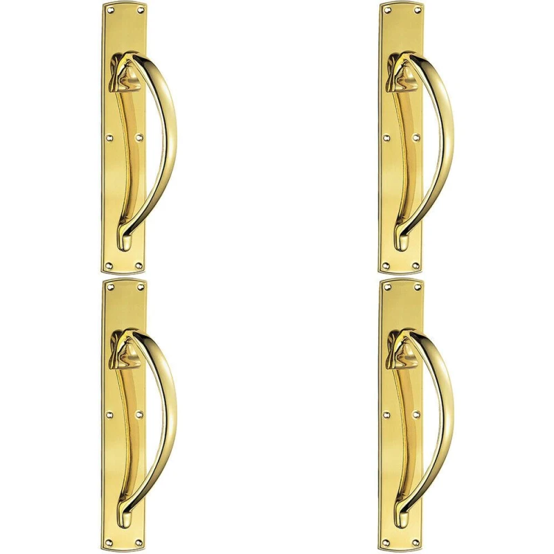 Image of Loops 4x Right Handed Curved Door Pull Handle 457 x 75mm Backplate Polished Brass Metallics unisex