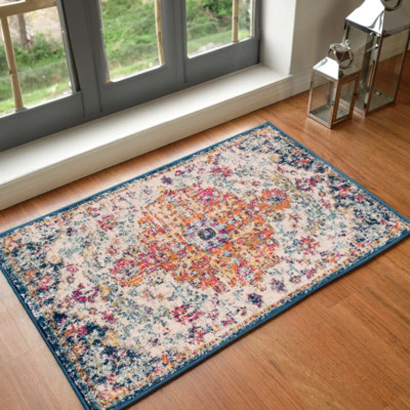 Image of Livabliss Vintage Oriental Boho Saffron/navy Lou Area Rug 95 X 150 Cm - Easy Care, Non Shedding, Ideal For Living Room & Bedroom