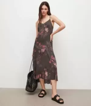 Image of AllSaints Womens Essey Nila Dress, Khaki/Pink, Size: 14