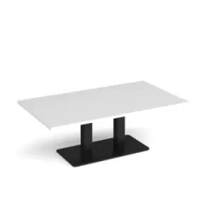 Image of Eros rectangular coffee table with flat Black rectangular base and twin uprights 1400mm x 800mm - white
