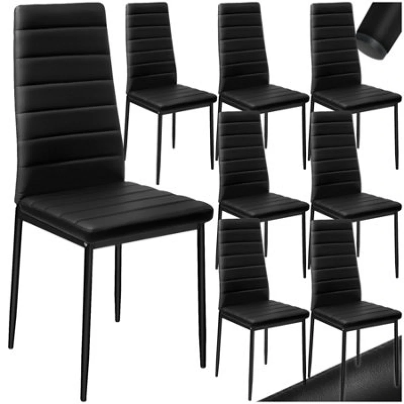 Image of Tectake Set Of 8 Dining Chairs - High Backrest, Padded, Synthetic Leather - Black