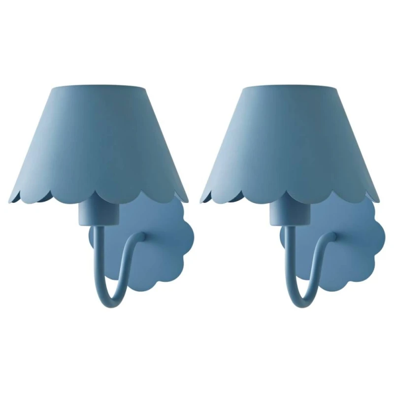 Image of ValueLights ValueLights Hattie Pair of Rechargeable Metal Scalloped Edge Wall Lights in Mid Blue Mid Blue One Size Unisex 5059406068386