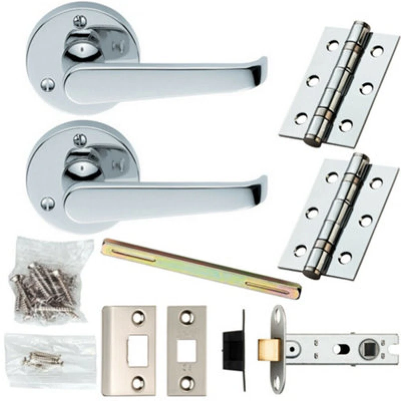 Image of Loops Door Handle & Latch Pack Chrome Victorian Straight Lever 59mm Round Rose Multi
