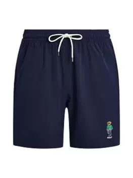 Image of Polo Ralph Lauren Bear Logo Traveler Mid Length Swim Shorts, Newport Navy Size XL Men