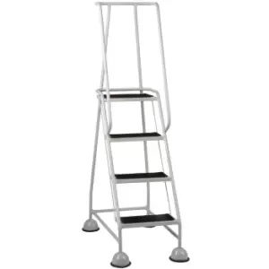 Image of 4 Tread Mobile Warehouse Steps GREY 1.68m Portable Safety Ladder & Wheels