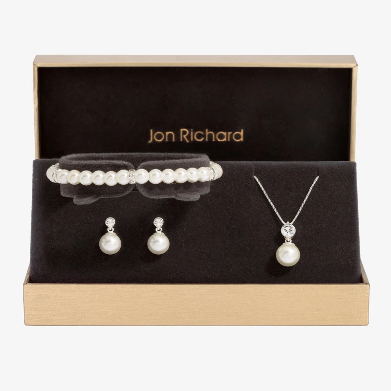 Image of Jon Richard Silver Plated And Crystal Pearl Trio Set Jewellery Sets One Size Silver 70970011000