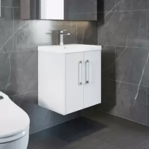 Image of Juno Wall Hung 2-Door Vanity Unit with Basin 4 500mm Wide - White Ash - Hudson Reed