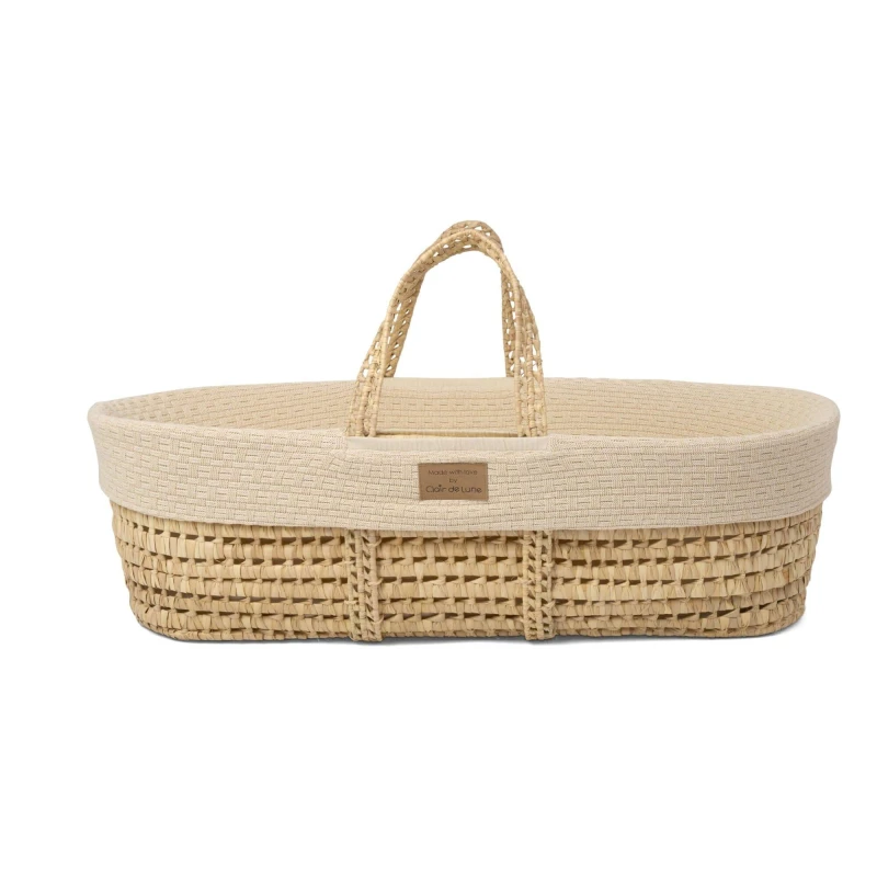 Image of Clair De Lune Organic Knitted Palm Moses Basket Moses Baskets One Size Cream 72604569000