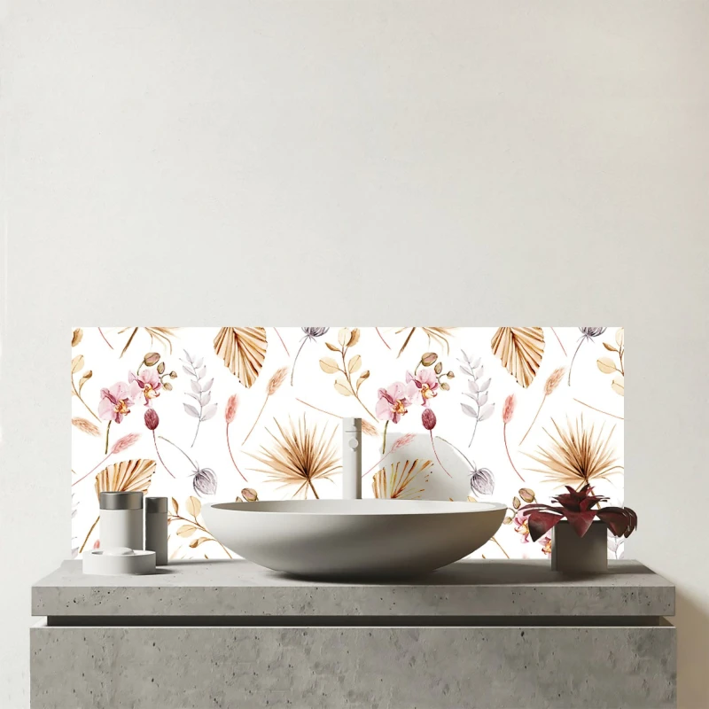 Image of Warren Reed - Designer Watercolour Orchids Glass Bathroom Splashback Multicolor Unisex