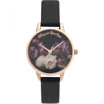 Image of Olivia Burton Black & Rose Gold Fine Art Watch