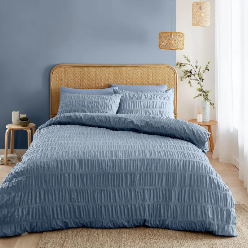 Image of Catherine Lansfield Seersucker Duvet Cover Set Duvet Cover Sets Single Lansfield Blue 70616190010
