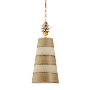 Image of 1 Bulb Ceiling Pendant Light Fitting Taupe & Cream Patina LED E27 60W Bulb