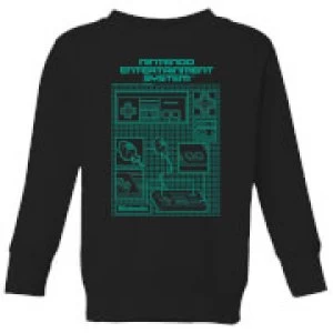 Image of Nintendo NES Controller Blueprint Kid's Sweatshirt - Black - 7-8 Years