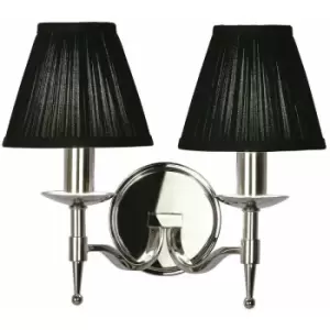 Image of Loops - Avery Luxury Twin Arm Wall Light Traditional Bright Nickel & Black Pleat Shade