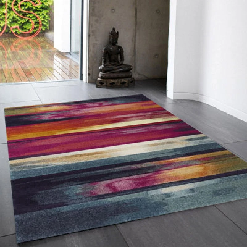 Image of Stripe Multi Funky Modern Jute Backing Rug For Living Room Bedroom And Dining Room-120Cm X 170Cm