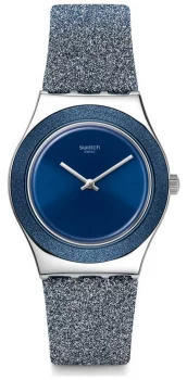 Image of Swatch Blue SPARKLE Irony Medium Blue Glitter Silicone Watch