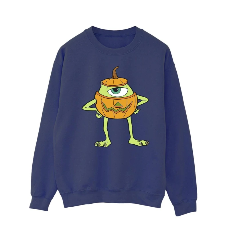 Image of Disney Men Mike Pumpkin Halloween Sweatshirt in Navy Size: Small Navy S Male 5063376630474