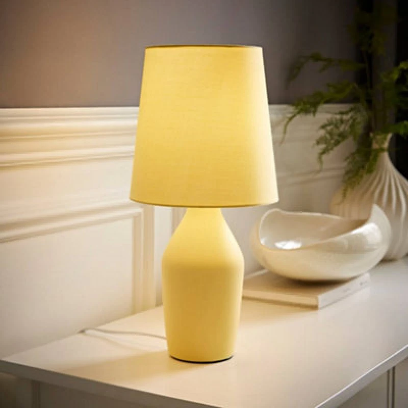 Image of ValueLights Arlo Compact Ceramic Table Lamp with Fabric Shade Yellow