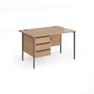 Image of Dams International Straight Desk with Beech Coloured MFC Top and Graphite H-Frame Legs and 3 Lockable Drawer Pedestal Contract 25 1200 x 800 x 725mm
