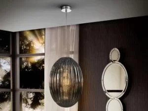 Image of Ovila Pendant Light with Large Grey Shade in Shimmered Smoke Grey Tonality