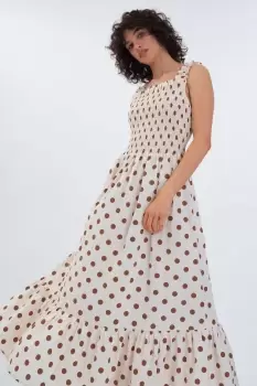 Image of Freesia Shirred Midi Dress, Brown Spot / 8