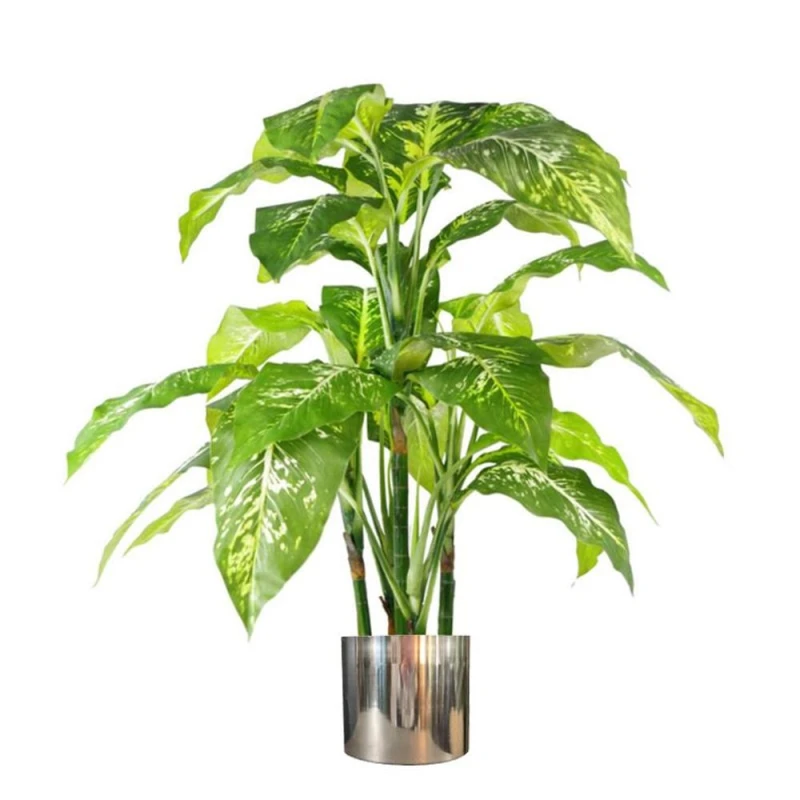 Image of Leaf Artificial Large Spotted Plant Fox Aglaonema Tree Silver Metal Planter 100cm Botanik Green