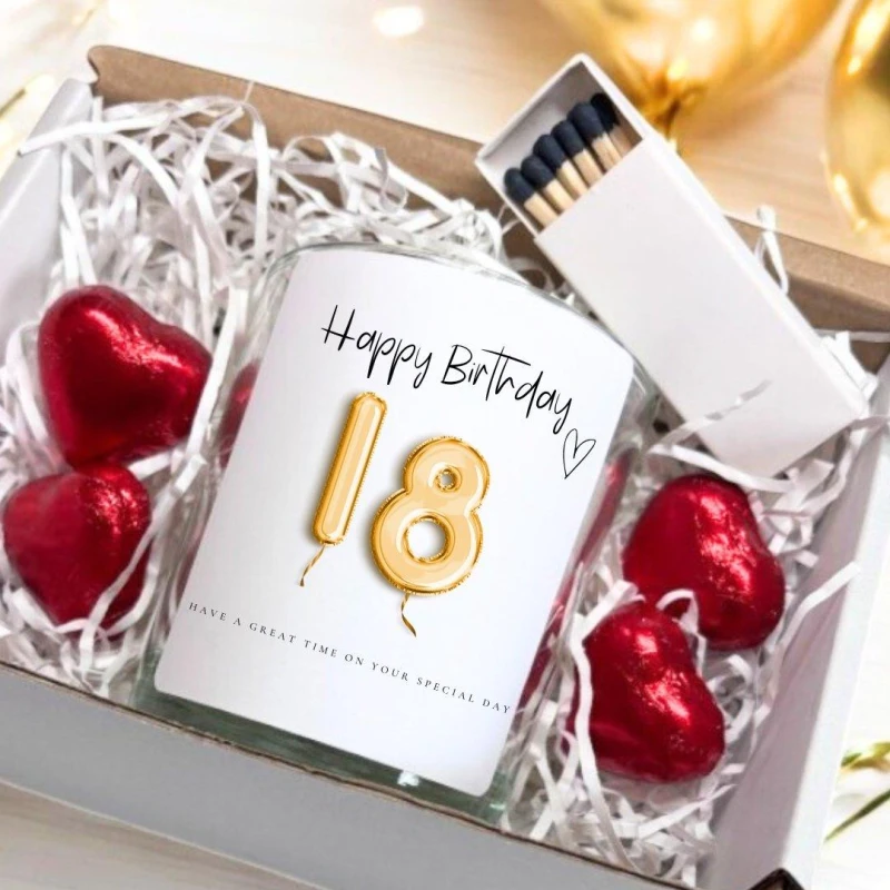 Image of Aye Do 18th Birthday Gold Balloons Candle Gift Set 6370-C White unisex Gift Set