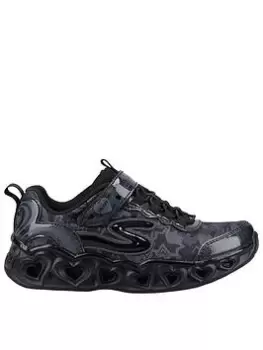 Image of Skechers Heart Lights Trainer, Black, Size 9.5 Younger