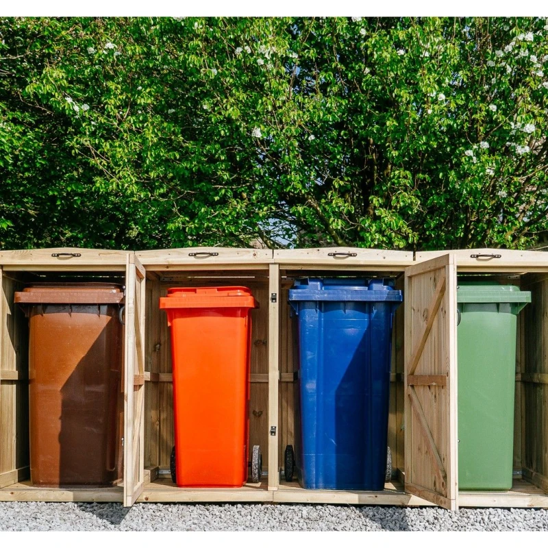 Image of Buttercup Farm Chatburn Quad Wheelie Bin Store, Fits 1 x 180L or 240L & 3 x 140L Bins in Brown Brown Unisex