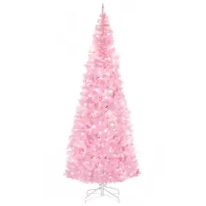 Image of Pre-Lit Slim Artificial Christmas Tree with LED Lights Pink 7ft, Pink