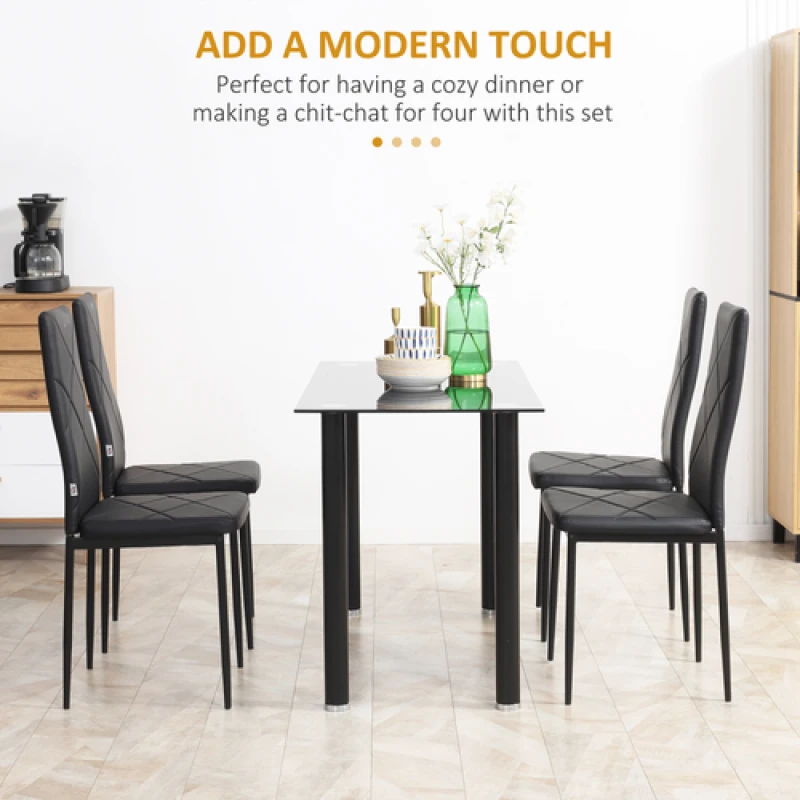 Image of HOMCOM HOMCOM Modern Dining Chairs Set of 4, Faux Leather Upholstered Kitchen Chairs in Black One Size Unisex 5063603029781