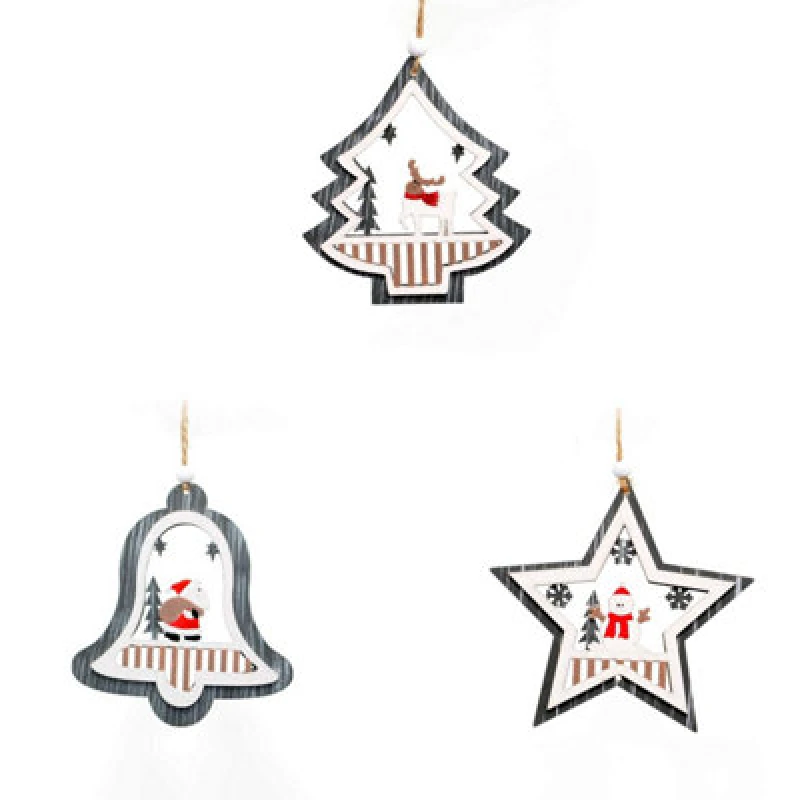 Image of Shatchi Christmas Tree Ornaments Wooden Aesthetic Hanging Decorations Assorted Grey Shapes 3Pcs Multi