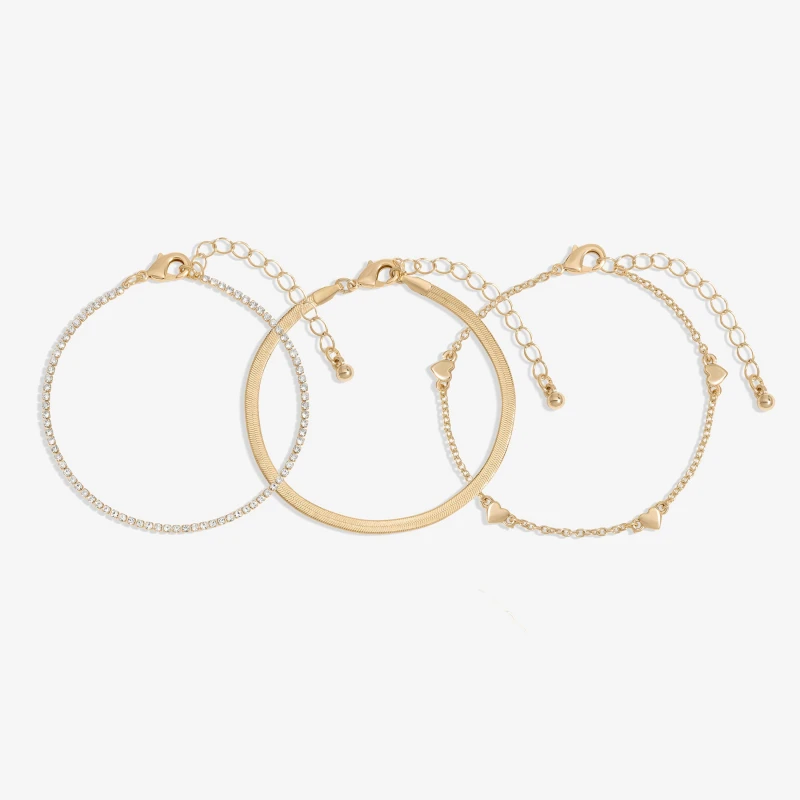 Image of Mood Gold Crystal Heart Layered Bracelets - Pack Of 3 Jewellery Sets One Size Gold 42518910000