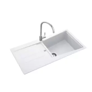 Image of Single Bowl Inset White Granite Kitchen Sink with Reversible Drainer - Rangemaster Mica 1000mm