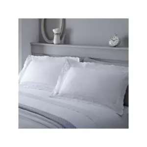 Image of Serene Renaissance Lace Trim Duvet Cover Set, White, King