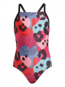 Image of adidas Kids Girls Animal Swimsuit - Multi, Purple, Size 9-10 Years, Women