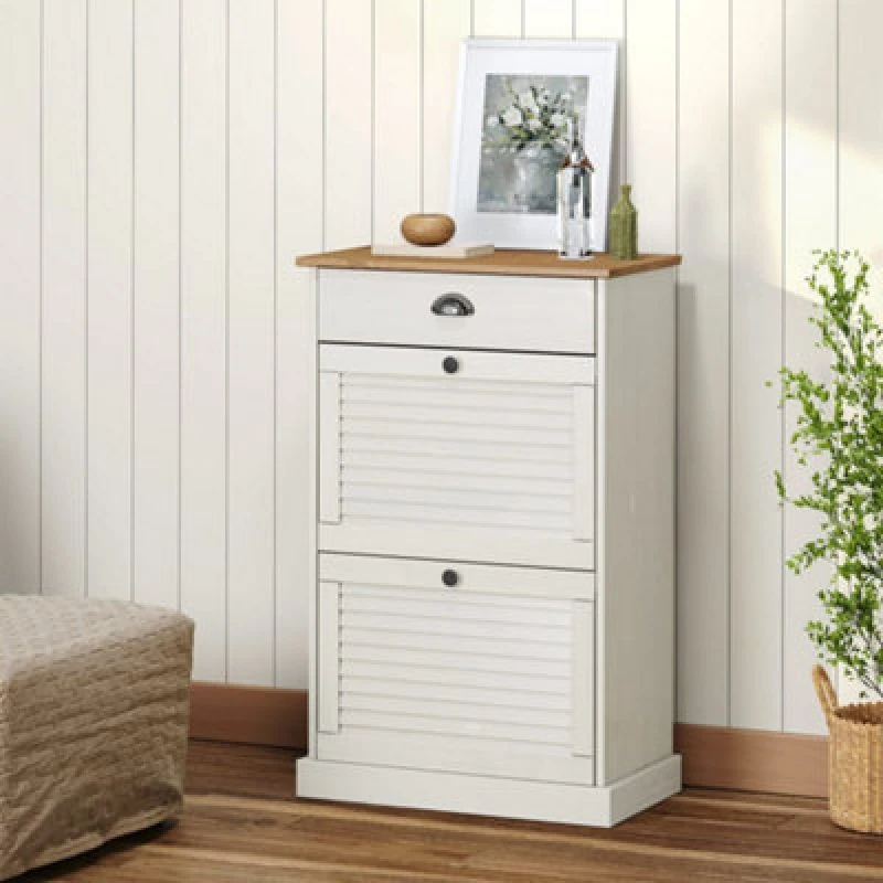 Image of Vidaxl Shoe Cabinet Vigo 60X35X96cm White Solid Wood Pine