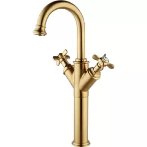 Image of Tall Brass Double Lever Basin Mixer Tap - Camden