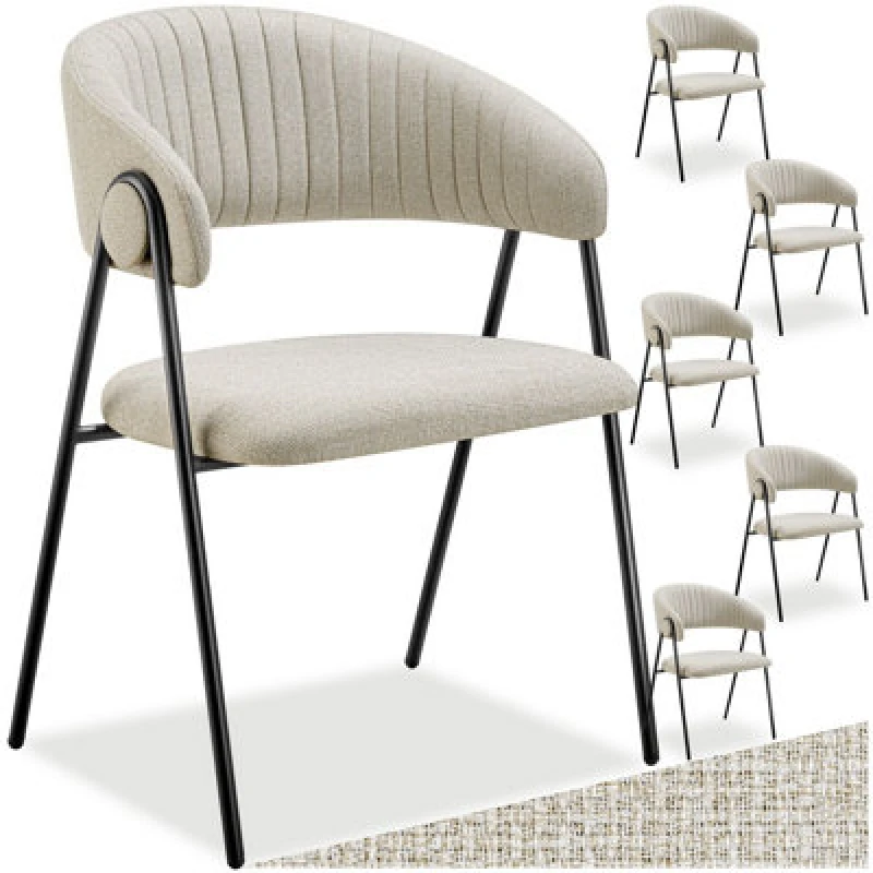 Image of Tectake Set Of 6 Dining Chair Bedano - Woven Fabric, Padded, 150 Kg Load Capacity - Greige