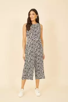 Image of Brown Animal Print Sleeveless Culotte Jumpsuit