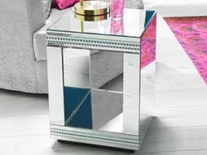 Image of LPD Biarritz Mirrored Cube Lamp Table Assembled