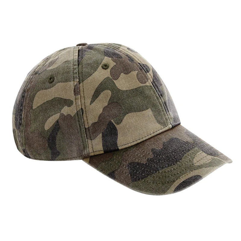 Image of Beechfield Beechfield Men Camo Vintage Low Profile Baseball Cap in Dark Green Dark Green One Size Male 5063470970476