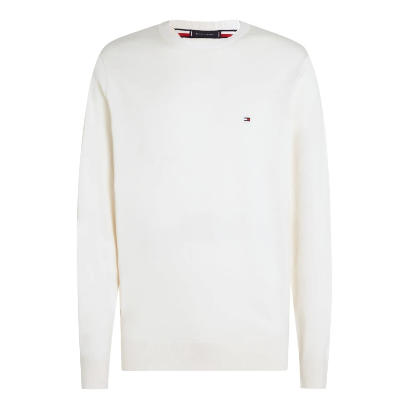 Image of Tommy Hilfiger Essential Cotton Crew Neck Pullover sweater Ivory male 2XL